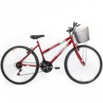 Bicicleta Feminina Aro 26 Mountain Bike Com Cesta - Vermelha