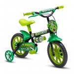 Bicicleta Infantil Masculina Aro 12 Black Verde - Com Placa Frontal E Rodas Laterais