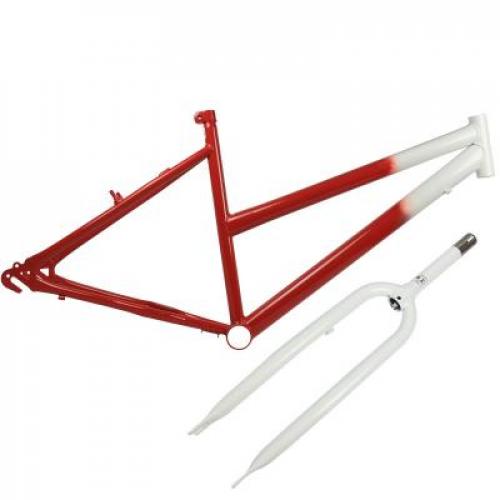 Quadro De Bicicleta Feminino Aro 26 + Garfo Vermelho Com Branco